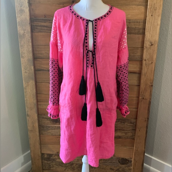Daft Dresses & Skirts - Daft Faye Dunaway Mini/Length Kaftan,Caftan,Dress Embroidered Linen Size Large